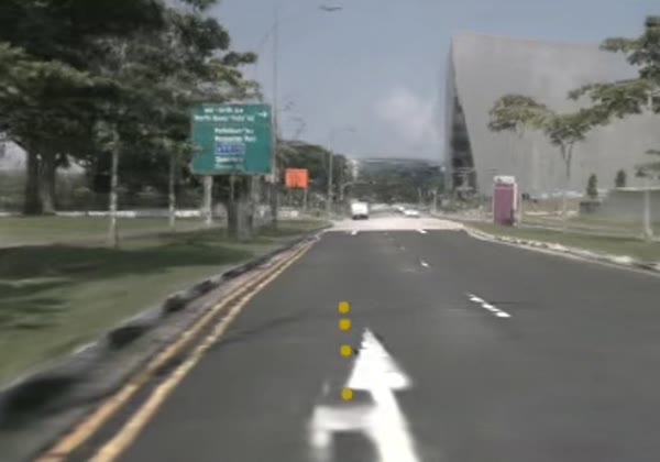 VERDI closed-loop driving: front camera view with the planned trajectory